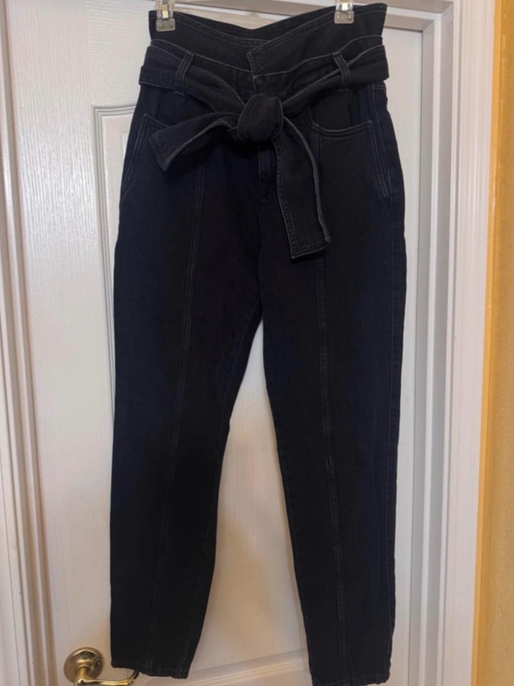 IRO Black High-Rise Paperbag Jeans with Self-Tie Belt